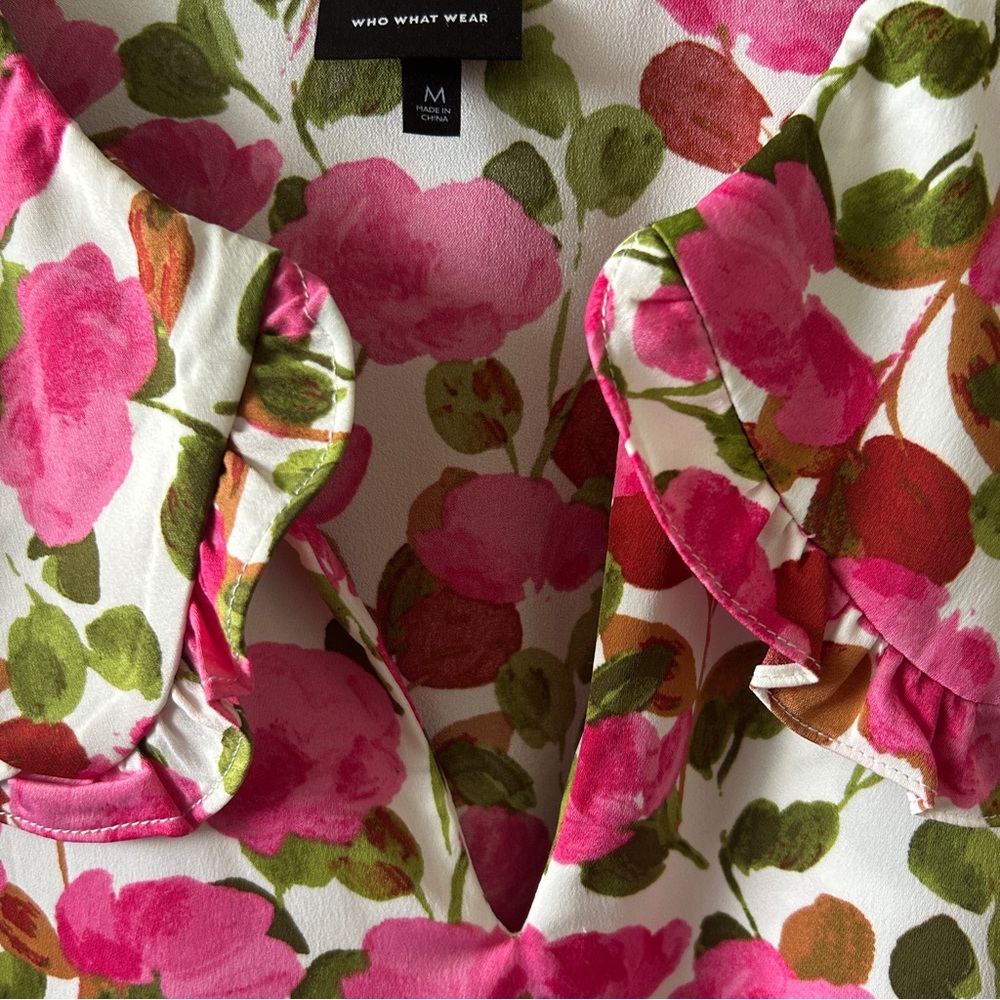 Who What Wear Floral Long Sleeve Mini Dress with Ruffle Collar - Picture 7 of 13
